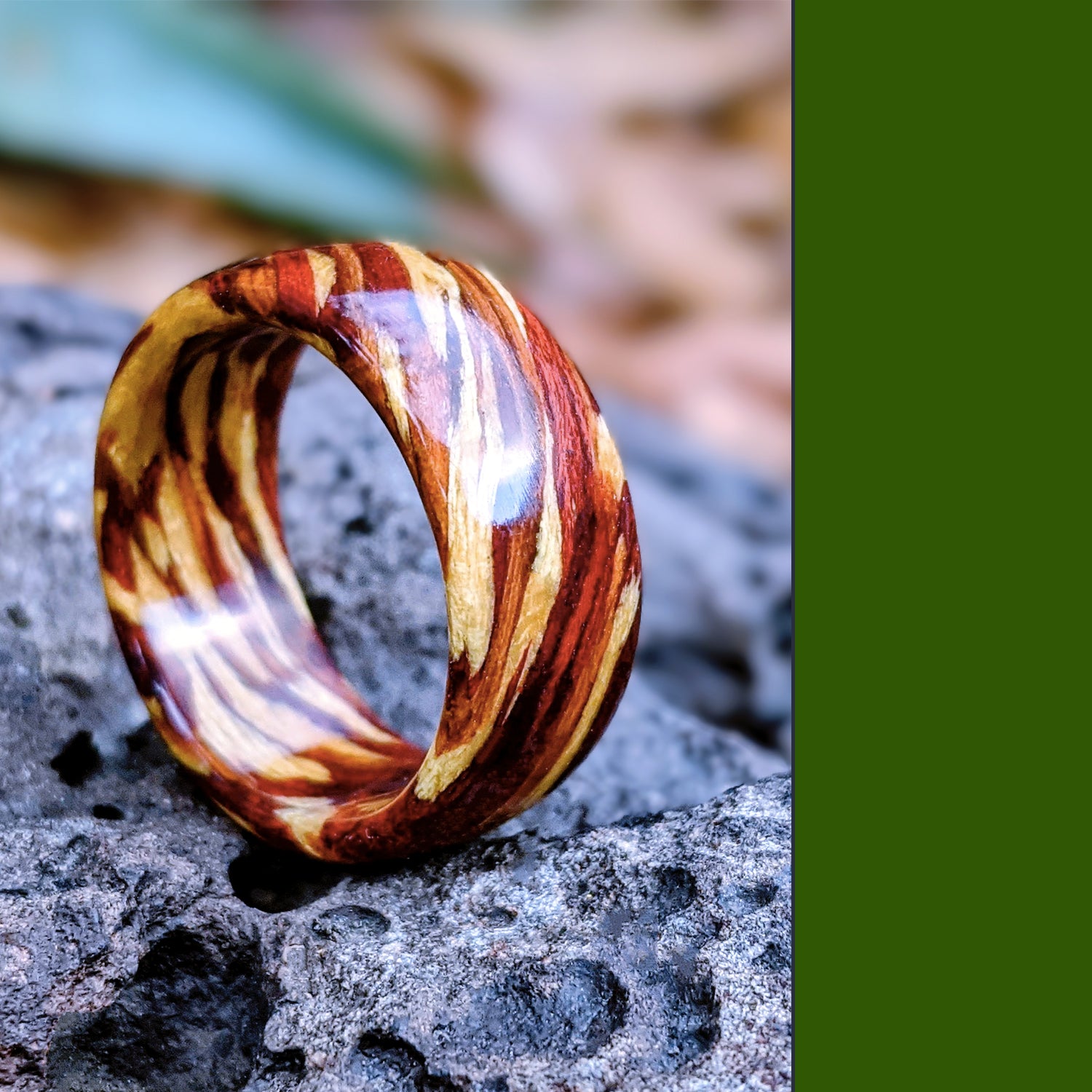 Grown Rings Ring of Fire Bloodwood Yew Yellowheart Spiral Grain Handmade Custom Wooden Ring