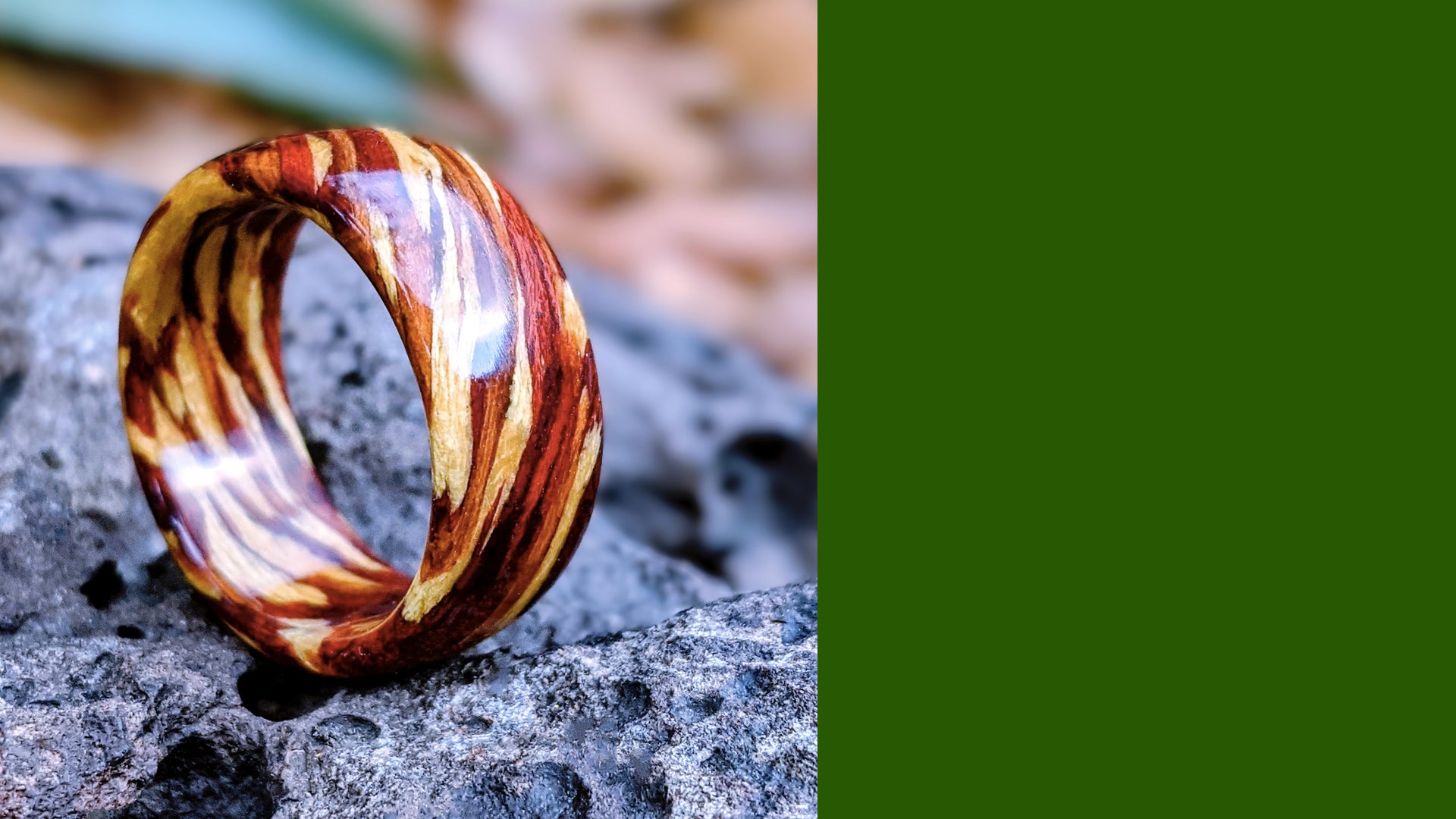 Grown Rings Bloodwood Yew Yellowheart Spiral Grain Ring of Fire