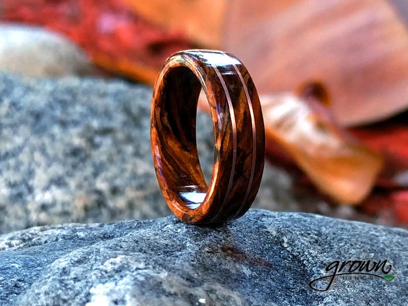 Reclaimed Wood Ring - 1920s Douglas Fir with solid 14k Rose Gold Inlay Wood and Gold Rings Wedding Bands GrownRings Rose Gold, 1920s Reclaimed Douglas Fir, wood, gold, Handmade, Earth materials, Wood Ring, Man wedding band, Reclaimed Wood, gold ring for man, gold ring for woman, Rose gold ring woman