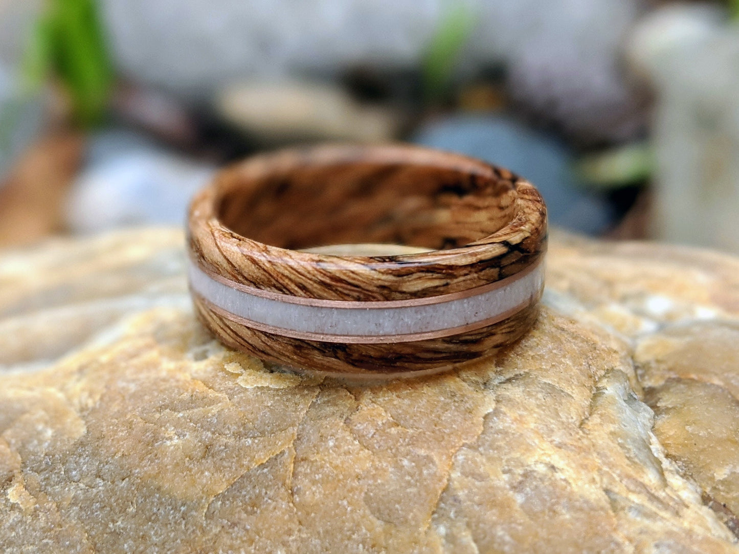 Whiskey Barrel Wood Ring with 14k Rose Gold and Deer Antler Inlay, made with Jack Daniels Whiskey Barrel Jack Daniels Rings Wedding Bands GrownRings Whiskey Barrel Ring, White oak, Handmade, Reclaimed Wood, mens ring handmade, custom wood ring, Womens ring, rings made of wood, Bartender Gift, Anniversary gift, Jack Daniels, gift for her, rose gold ring