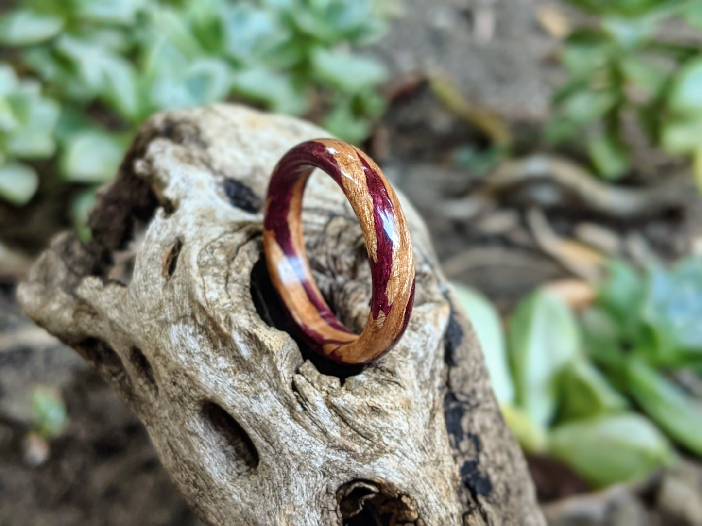 Purpleheart & Cherrywood Wood Ring All Wood Rings Wedding & Engagement GrownRings 6mm wide, Handmade, Wood ring, wood ring women, wooden ring, wood ring men, wood engagement ring, wood rings for men, wood rings for women, resin ring, wood resin ring, cherrywood, Purpleheart