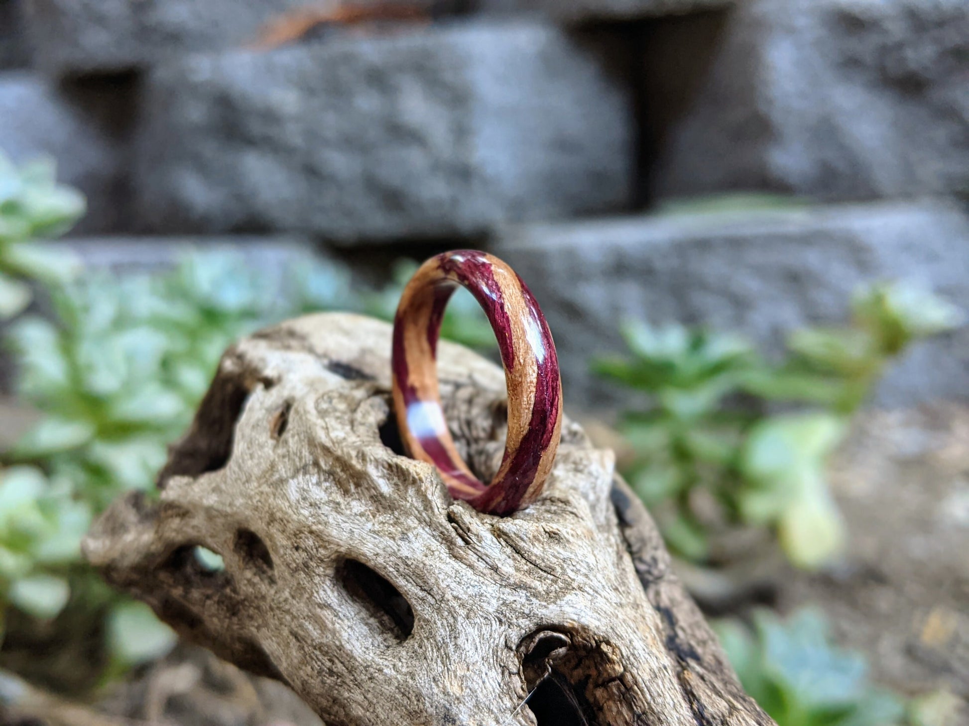 Purpleheart & Cherrywood Wood Ring All Wood Rings Wedding & Engagement GrownRings 6mm wide, Handmade, Wood ring, wood ring women, wooden ring, wood ring men, wood engagement ring, wood rings for men, wood rings for women, resin ring, wood resin ring, cherrywood, Purpleheart