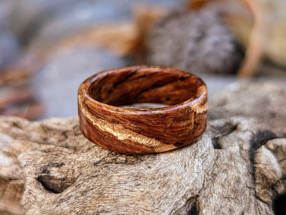 Reclaimed Wood Ring - 1920s Douglas Fir with 22k Rose Gold Vein Inlay Wood and Gold Rings Wedding Bands GrownRings Rose Gold, Handmade, Gold Inlay, mens wedding band, wooden ring men, wooden engagement ring, wooden wedding ring, wooden wedding band, Douglas Fir, Reclaimed Wood, Upcycled, Custom