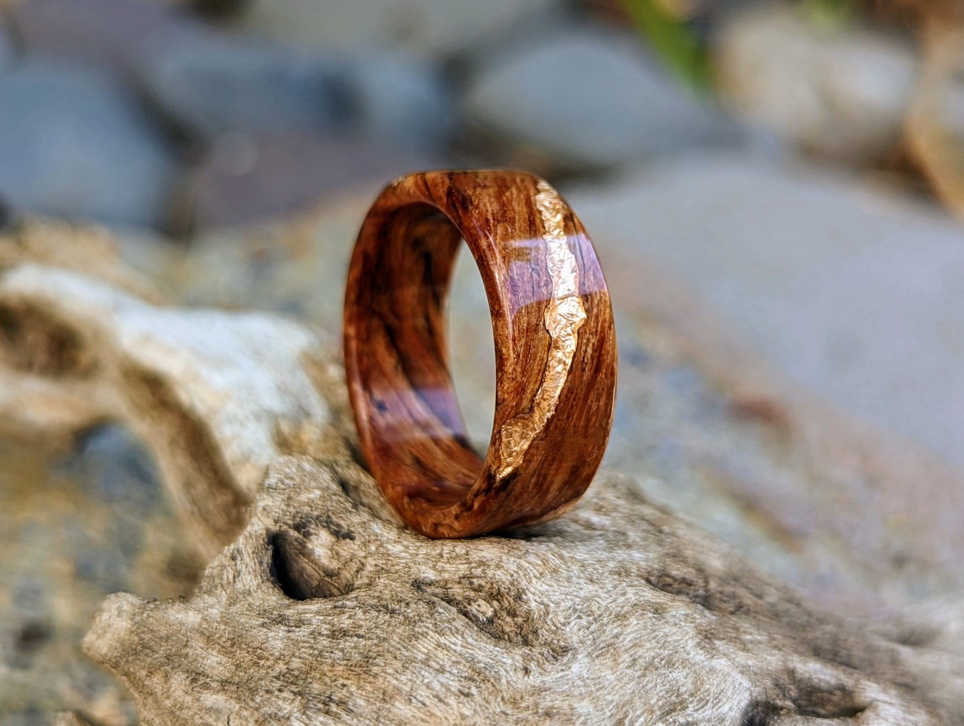 Reclaimed Wood Ring - 1920s Douglas Fir with 22k Rose Gold Vein Inlay Wood and Gold Rings Wedding Bands GrownRings Rose Gold, Handmade, Gold Inlay, mens wedding band, wooden ring men, wooden engagement ring, wooden wedding ring, wooden wedding band, Douglas Fir, Reclaimed Wood, Upcycled, Custom