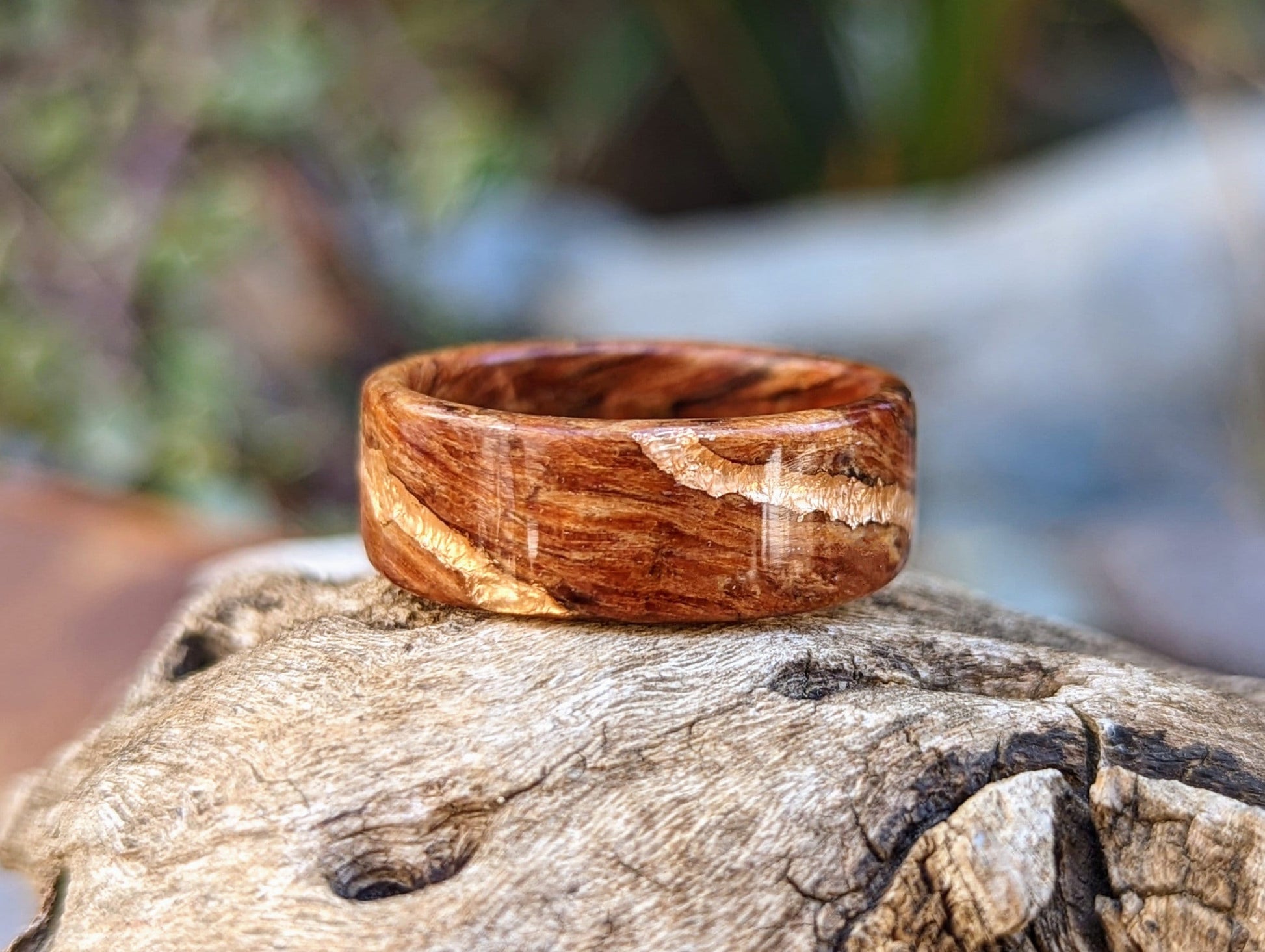 Reclaimed Wood Ring - 1920s Douglas Fir with 22k Rose Gold Vein Inlay Wood and Gold Rings Wedding Bands GrownRings Rose Gold, Handmade, Gold Inlay, mens wedding band, wooden ring men, wooden engagement ring, wooden wedding ring, wooden wedding band, Douglas Fir, Reclaimed Wood, Upcycled, Custom