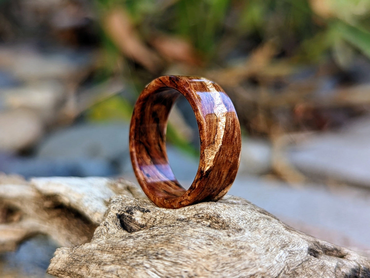 Reclaimed Wood Ring - 1920s Douglas Fir with 22k Rose Gold Vein Inlay Wood and Gold Rings Wedding Bands GrownRings Rose Gold, Handmade, Gold Inlay, mens wedding band, wooden ring men, wooden engagement ring, wooden wedding ring, wooden wedding band, Douglas Fir, Reclaimed Wood, Upcycled, Custom