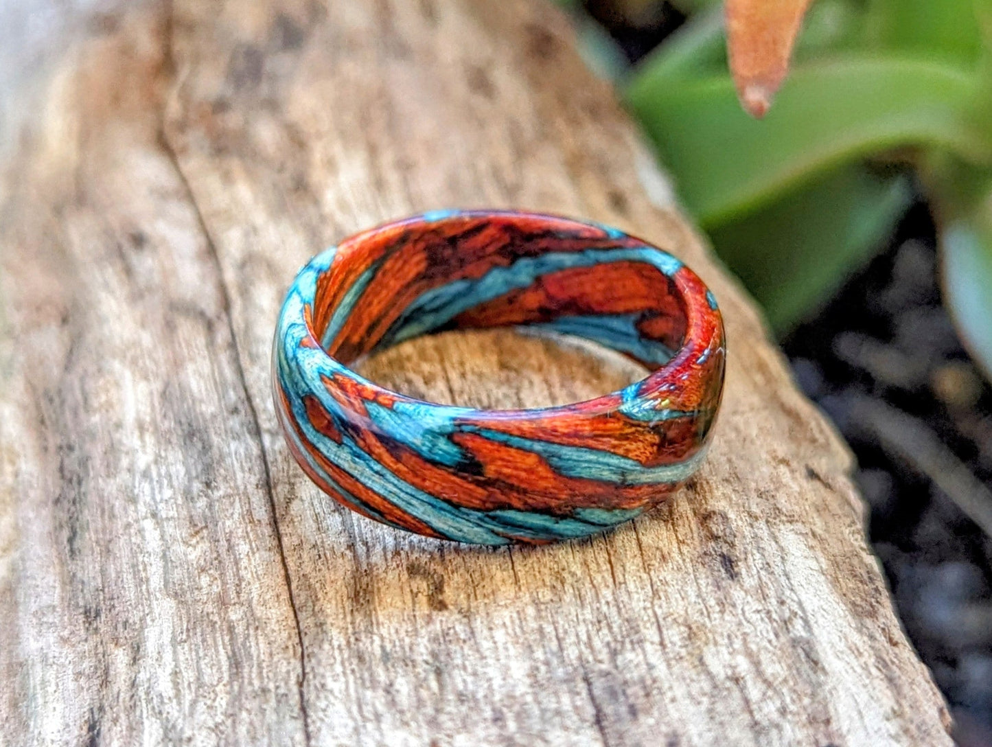 Bloodwood and Blue Maple Wood Ring All Wood Rings Bands GrownRings Hard Maple, Bloodwood, wood ring women, wooden ring, wood ring men, wood engagement ring, wood rings for men, wood rings for women, resin ring, wood resin ring, wood wedding ring, wood wedding band, mens wood wedding band