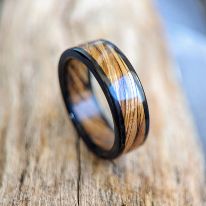 Whiskey Barrel and Ebony Wood Ring, made with Jack Daniels Whiskey Barrel Jack Daniels Rings Wedding Bands GrownRings Whiskey Barrel Ring, White oak, Handmade, Reclaimed Wood, mens ring handmade, custom wood ring, Womens ring, rings made of wood, Bartender Gift, Anniversary gift, platinum ring, Jack Daniels, ebony