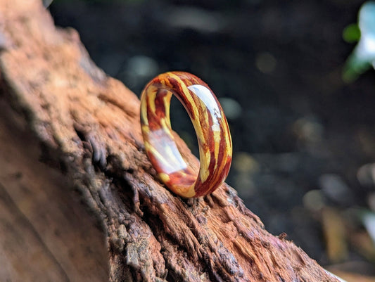 Ring Of Fire - Bloodwood, Yew and Yellowheart Wood Ring All Wood Rings Bands GrownRings Handmade, Reclaimed Wood, mens ring handmade, custom wood ring, Womens ring, rings made of wood, Anniversary gift, Irish wedding, yew, yellowheart, bloodwood