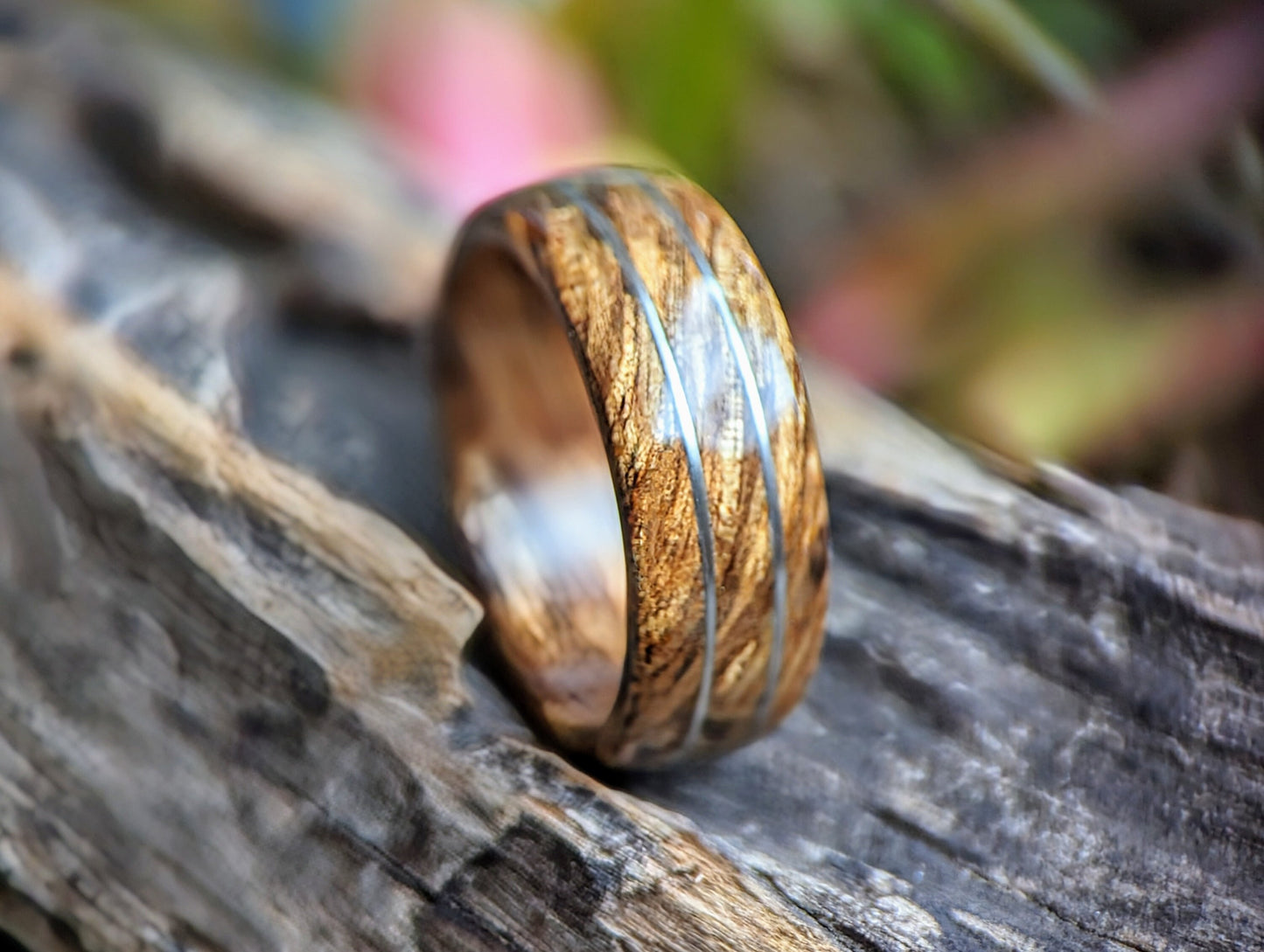 Hawaiian Koa Wood Ring with Platinum Inlay Wood and Gold Rings Wedding Bands GrownRings Rose Gold, wood, gold, Handmade, Natural jewerlry, Earth materials, Wood Ring, Man wedding band, Reclaimed Wood, gold ring for man, Platinum wood wedding ring, surfer, beach