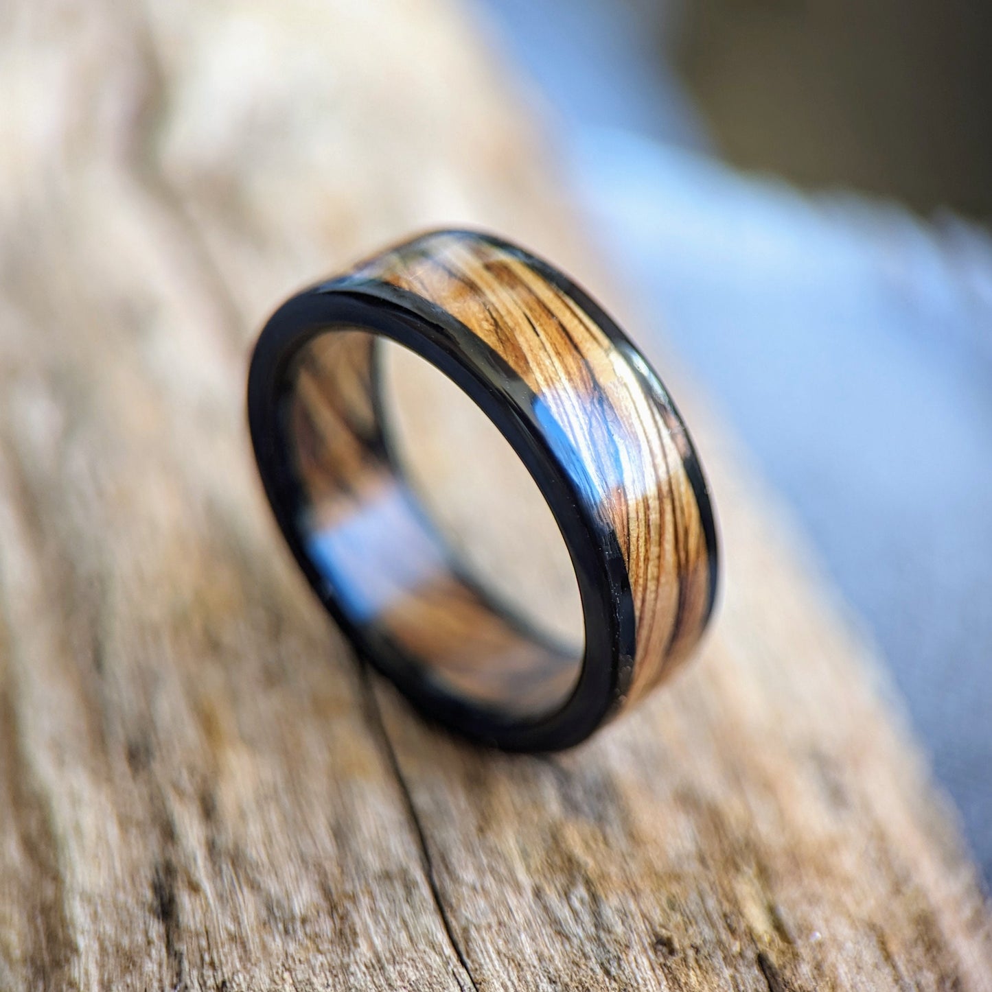 Whiskey Barrel and Ebony Wood Ring, made with Jack Daniels Whiskey Barrel Jack Daniels Rings Wedding Bands GrownRings Whiskey Barrel Ring, White oak, Handmade, Reclaimed Wood, mens ring handmade, custom wood ring, Womens ring, rings made of wood, Bartender Gift, Anniversary gift, platinum ring, Jack Daniels, ebony