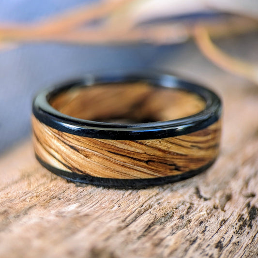 Whiskey Barrel and Ebony Wood Ring, made with Jack Daniels Whiskey Barrel Jack Daniels Rings Wedding Bands GrownRings Whiskey Barrel Ring, White oak, Handmade, Reclaimed Wood, mens ring handmade, custom wood ring, Womens ring, rings made of wood, Bartender Gift, Anniversary gift, platinum ring, Jack Daniels, ebony