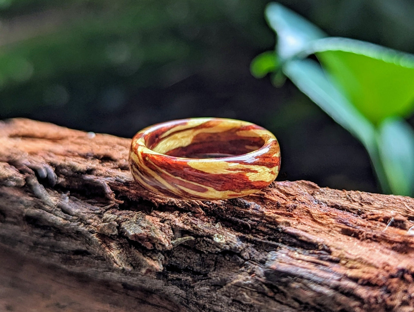 Ring Of Fire - Bloodwood, Yew and Yellowheart Wood Ring All Wood Rings Bands GrownRings Handmade, Reclaimed Wood, mens ring handmade, custom wood ring, Womens ring, rings made of wood, Anniversary gift, Irish wedding, yew, yellowheart, bloodwood