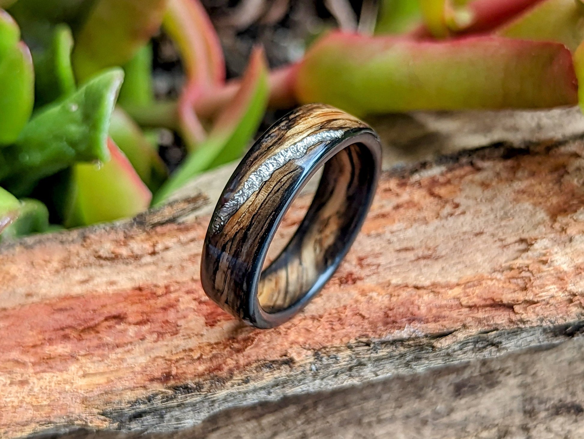 Jameson Whiskey Barrel Wood Ring with Smoked Edges and Platinum Spiral Vein Inlays Jameson Whiskey Rings Wedding Bands GrownRings Jack Daniels Barrel, Whiskey Barrel Ring, White oak, Handmade, Reclaimed Wood, mens ring handmade, custom wood ring, Womens ring, rings made of wood, Bartender Gift, Anniversary gift, Irish wedding, Jameson Whiskey Barrel