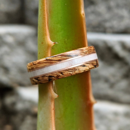 Whiskey Barrel Wood Ring with 14k Rose Gold and Deer Antler Inlay, made with Jack Daniels Whiskey Barrel Jack Daniels Rings Wedding Bands GrownRings Whiskey Barrel Ring, White oak, Handmade, Reclaimed Wood, mens ring handmade, custom wood ring, Womens ring, rings made of wood, Bartender Gift, Anniversary gift, Jack Daniels, gift for her, rose gold ring