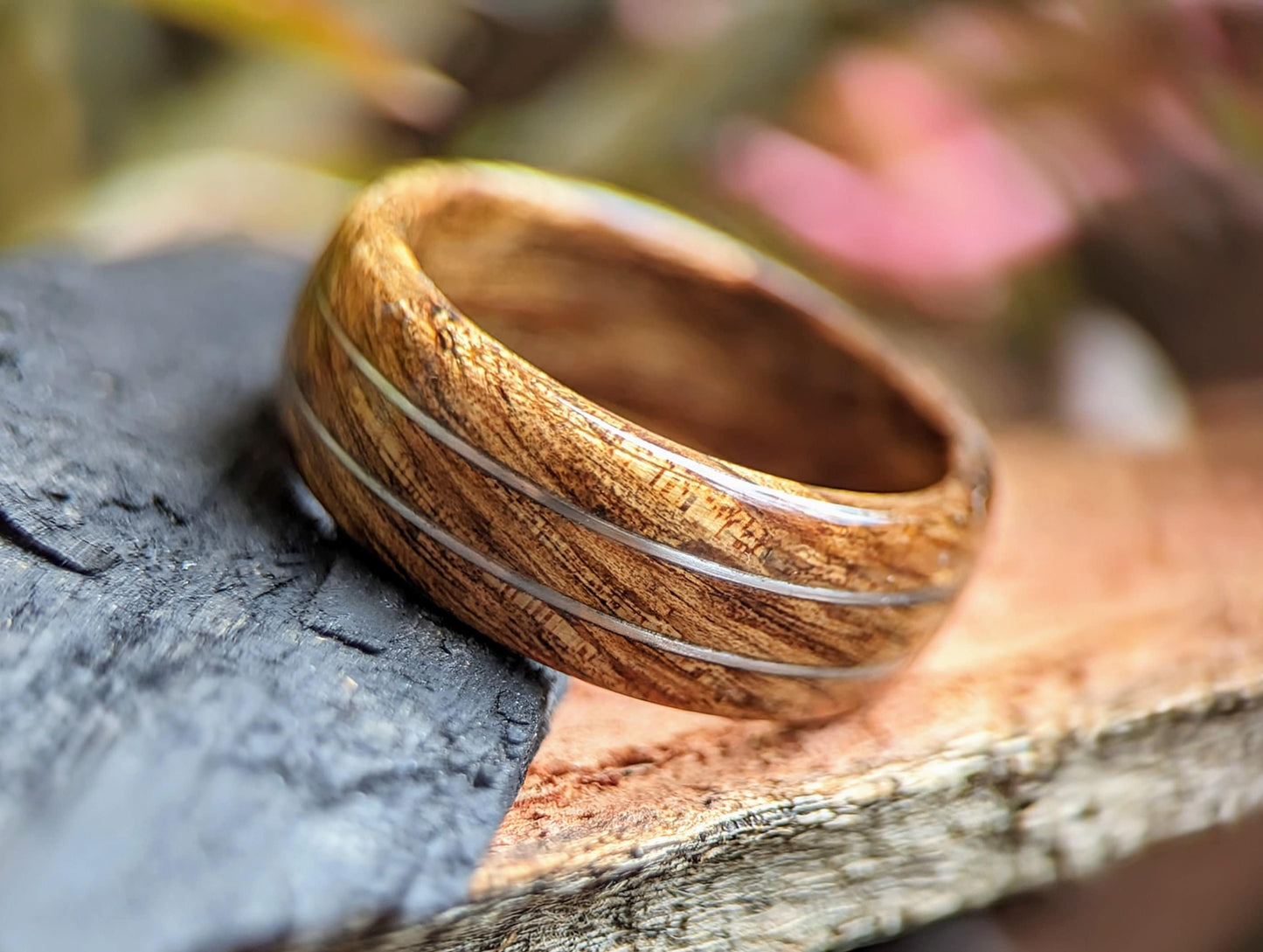 Hawaiian Koa Wood Ring with Platinum Inlay Wood and Gold Rings Wedding Bands GrownRings Rose Gold, wood, gold, Handmade, Natural jewerlry, Earth materials, Wood Ring, Man wedding band, Reclaimed Wood, gold ring for man, Platinum wood wedding ring, surfer, beach