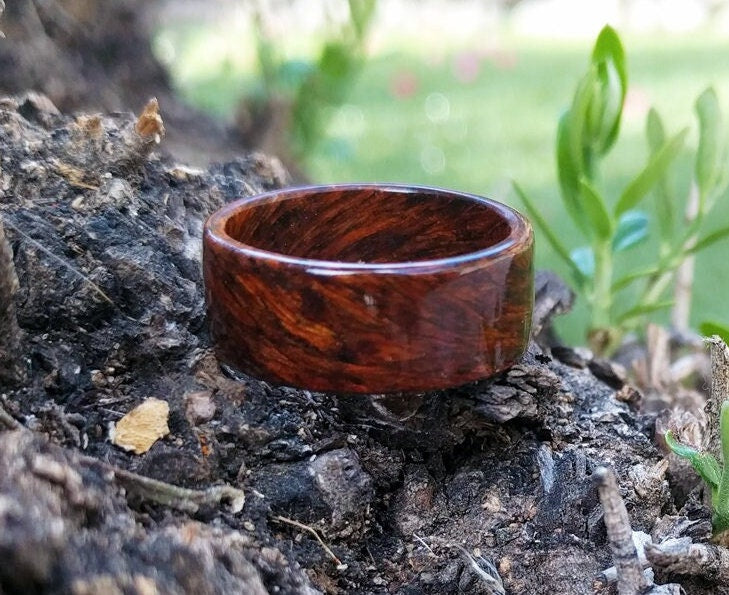 Chechen Wood Ring All Wood Rings Wedding Bands GrownRings Wood, Reclaimed Wood, sustainable wood, Natural, Eco Friendly, Secret wood, mens wood wedding band, mens ring wood, mens ring, Rosewood, Exotic Wood, Rare Wood, Chechen Wood